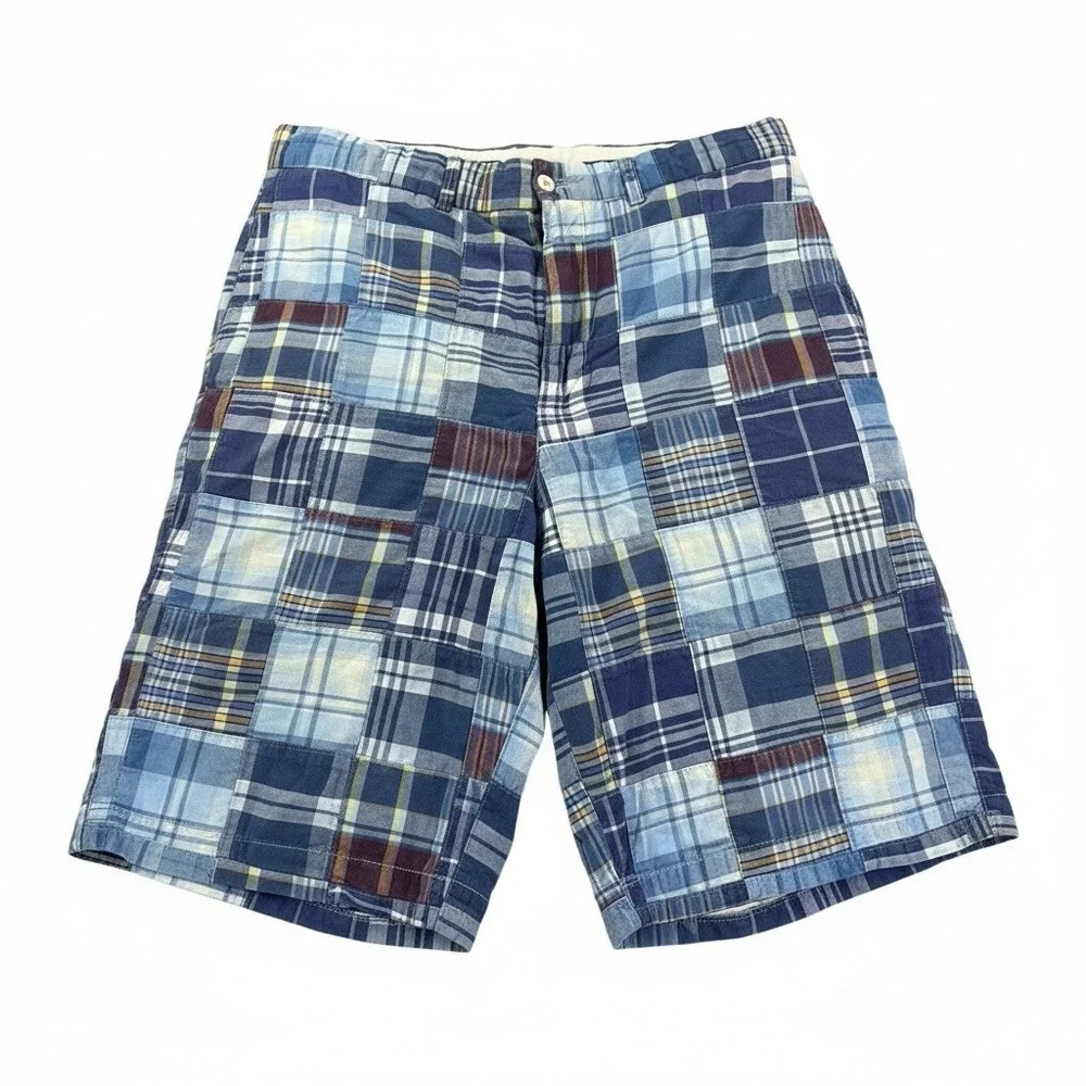 Polo Ralph Lauren Patchwork Shorts 34 Blue Plaid Cotton Collegiate Ivy League